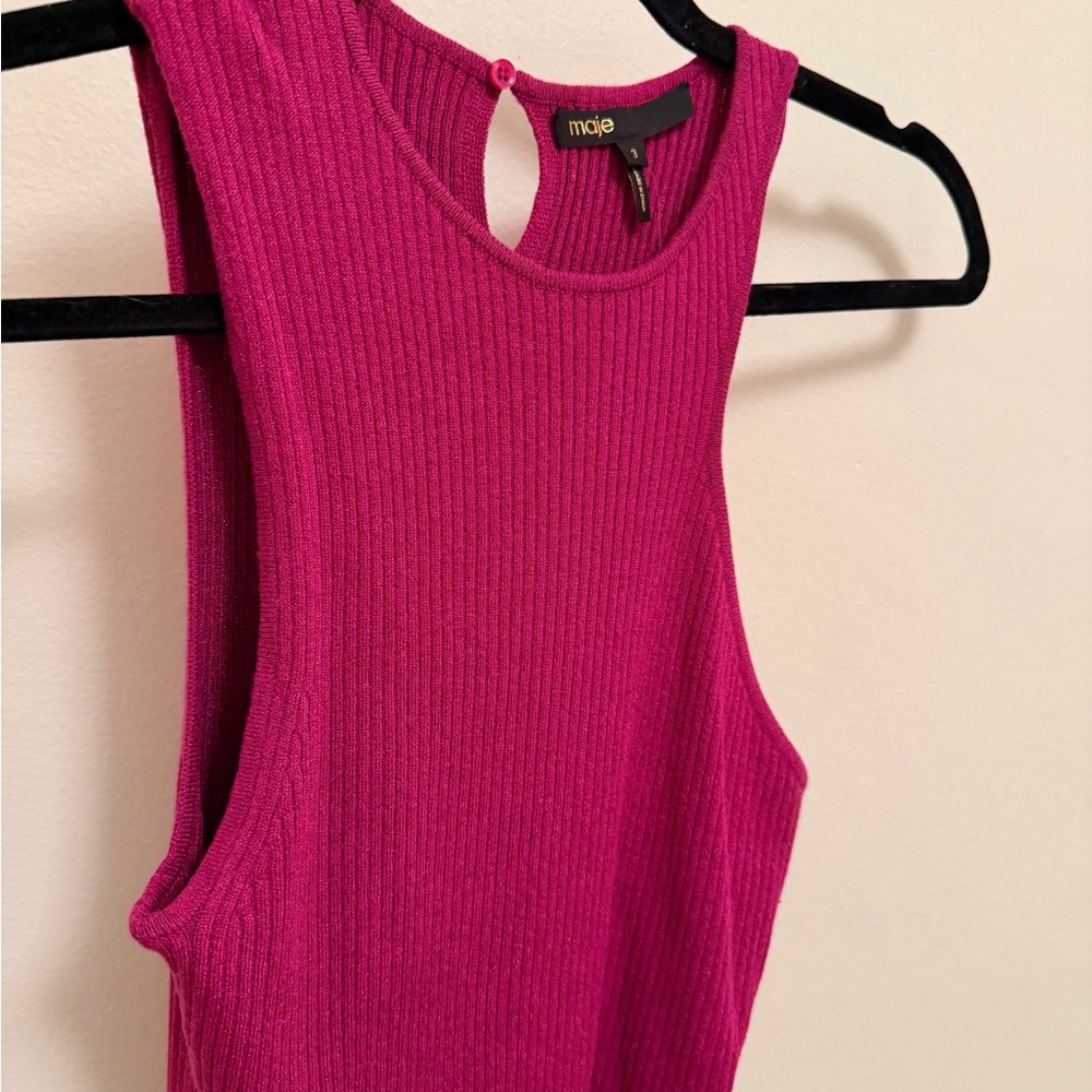 NWT Maje - French, Pink, Fitted, Asymmetrical Ribbed Tank Top - Size 3 (US 6/8)
